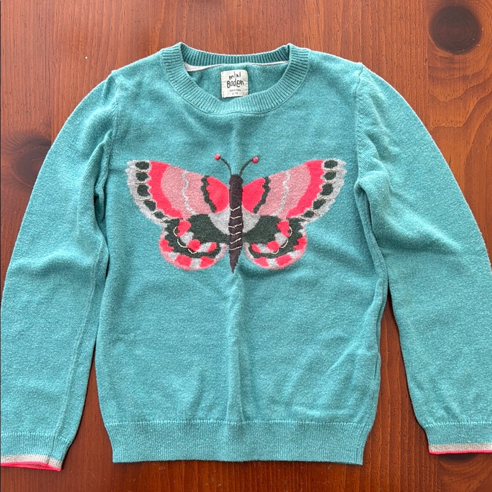 Mini Boden Teal Butterfly Sweater